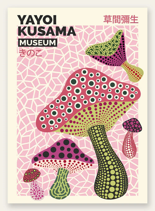 Affiche champignons multicolores de Kusama art japonais