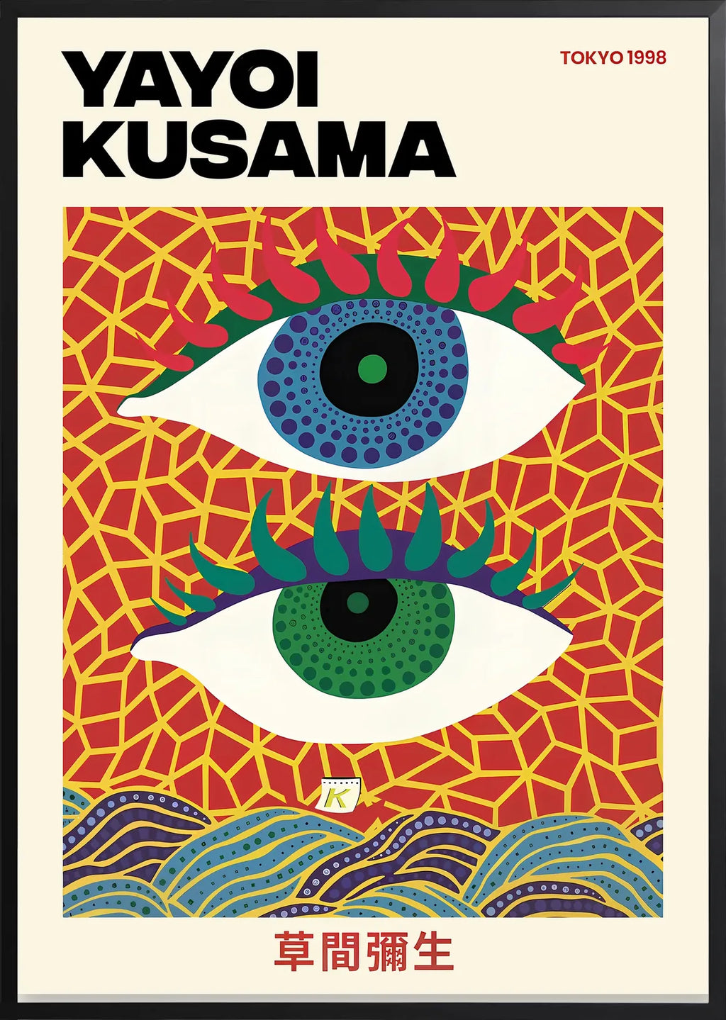 Affiche Yayoi Kusama Eyes encadrée noir mat