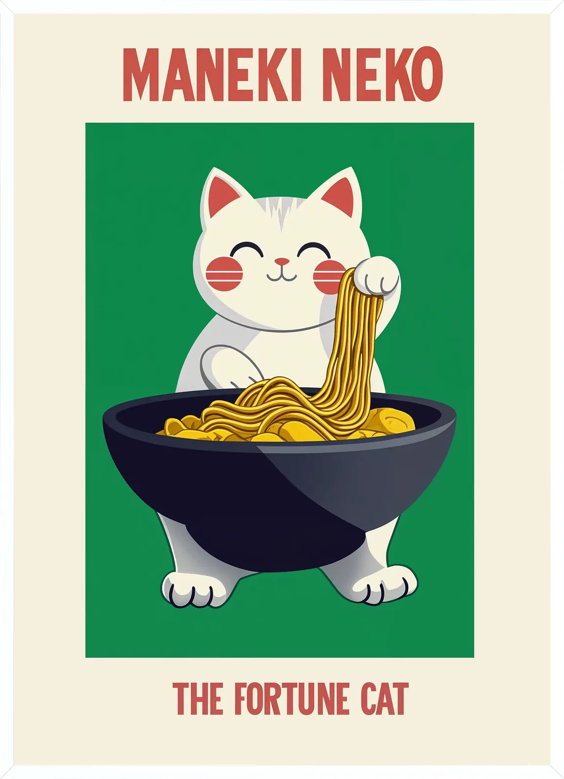 Cadre blanc epure presentant l'affiche Maneki Neko chat kawaii