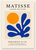 Soleil Orange et Corail Bleu en papiers decoupes Matisse sur fond colore