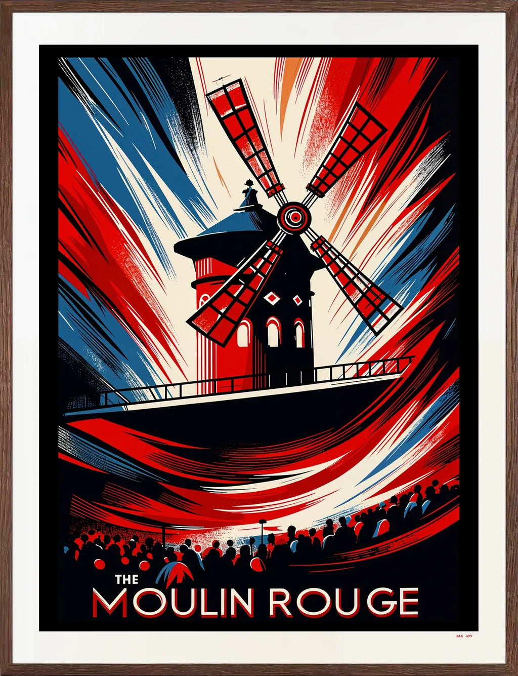 Cadre chene clair entourant l'affiche Moulin Rouge cabaret Art Deco