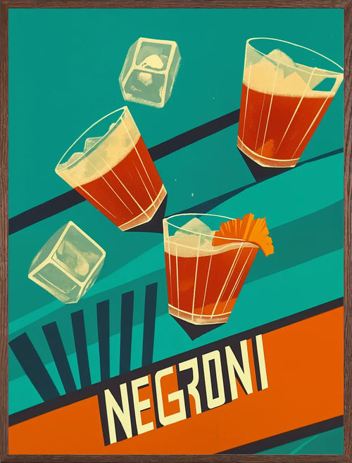 Cadre chene clair entourant l'affiche negroni aquarelle classique