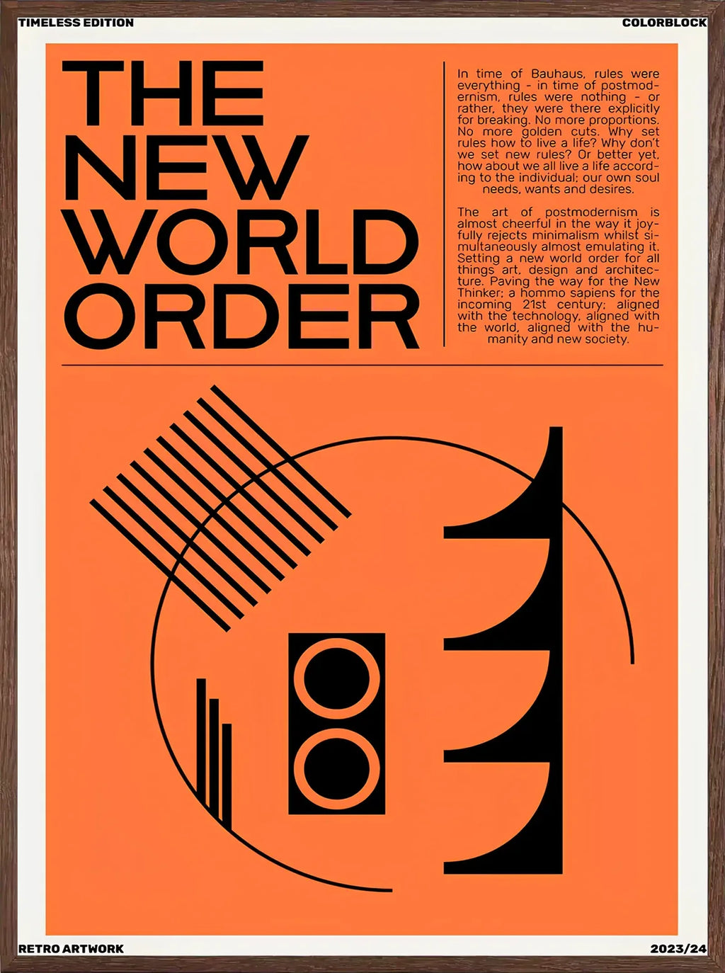 Cadre chene clair entourant l'affiche typographie The New World Order