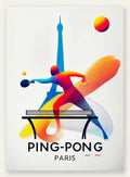 Joueur de ping-pong dynamique a la raquette, Tour Eiffel Paris