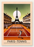 Joueur de tennis sur terre battue, Tour Eiffel au coucher de soleil