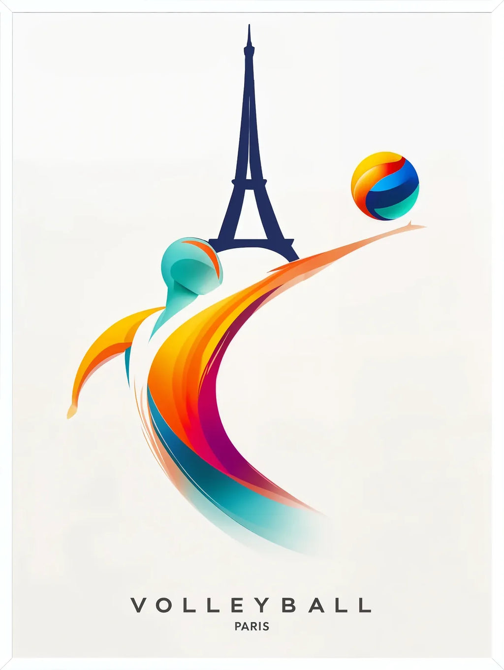 Cadre blanc epure presentant l'affiche volleyball Paris coloree