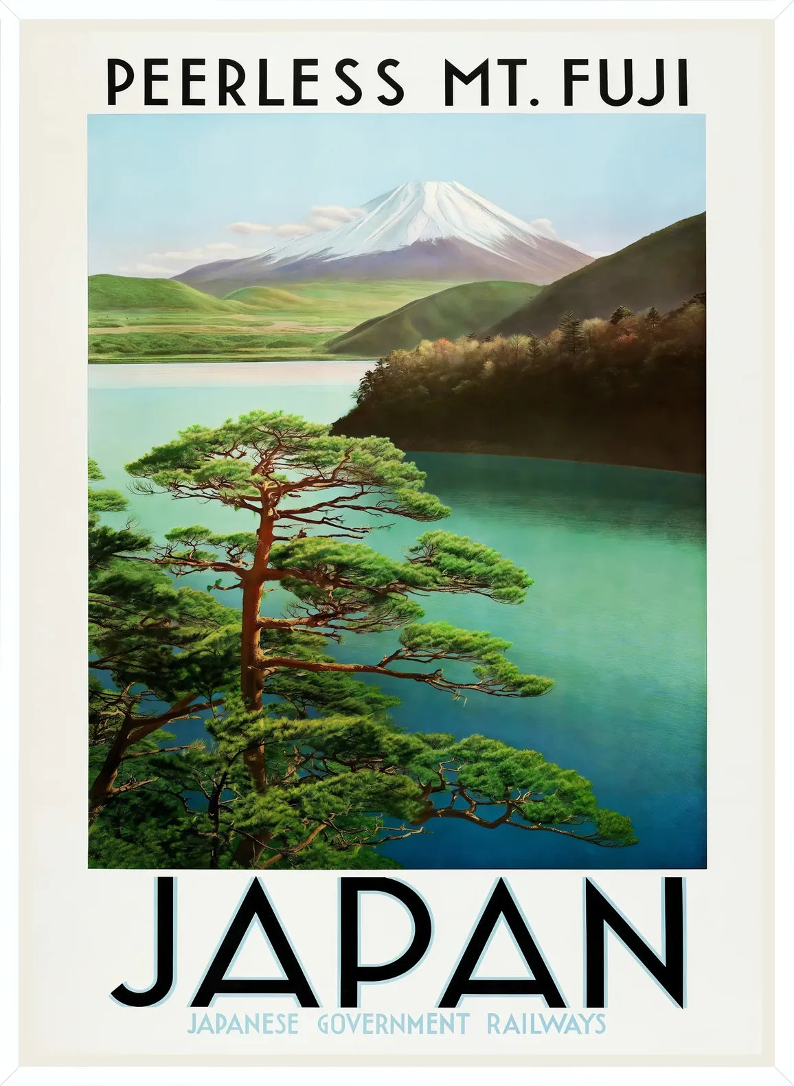 Cadre blanc epure presentant l'affiche mont Fuji voyage vintage